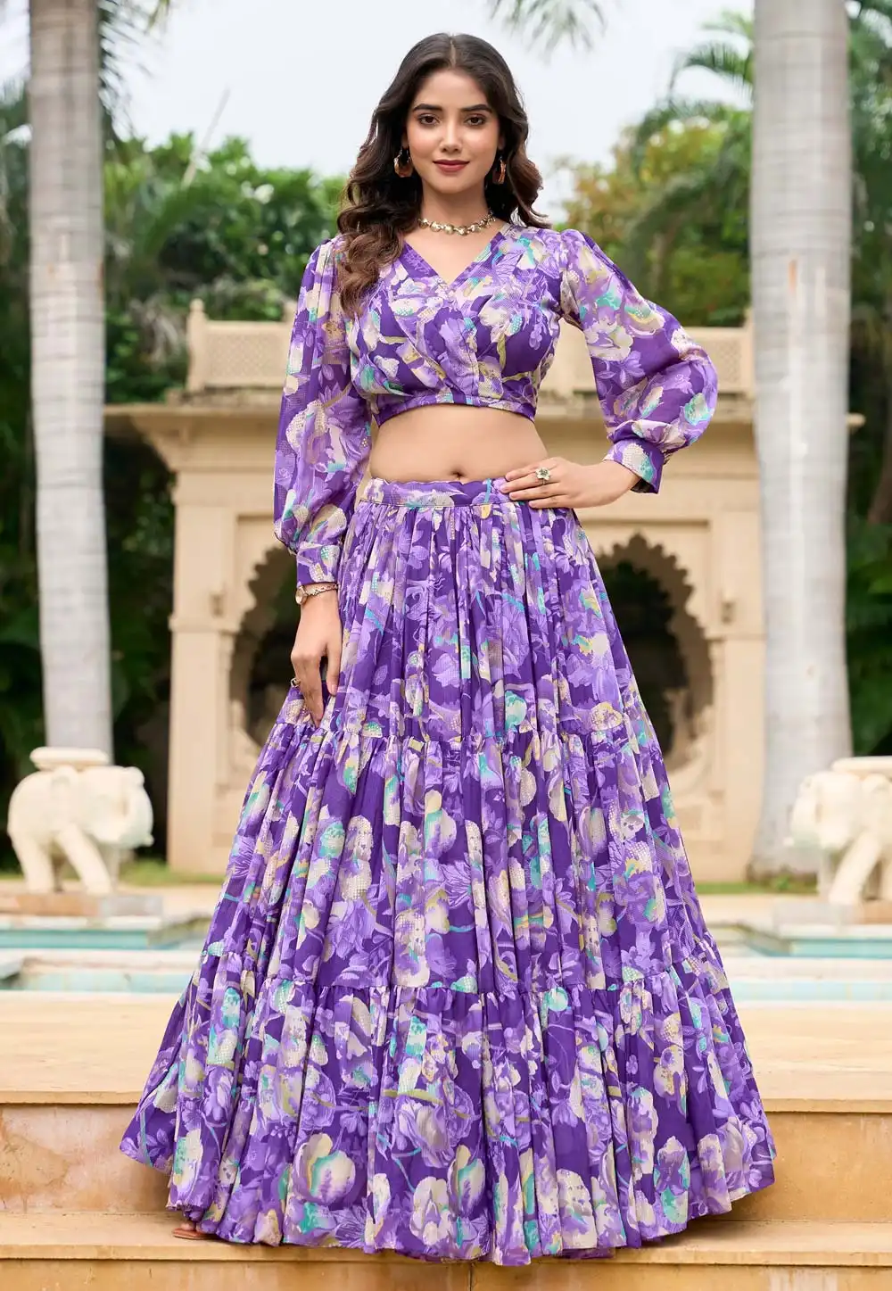 Purple Faux Georgette Floral print Lehenga choli 312693