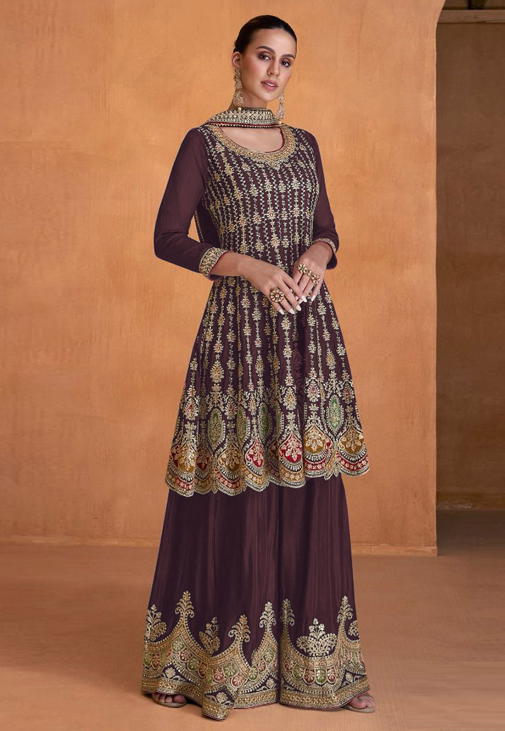Purple Faux Georgette Gharara Suit 280024