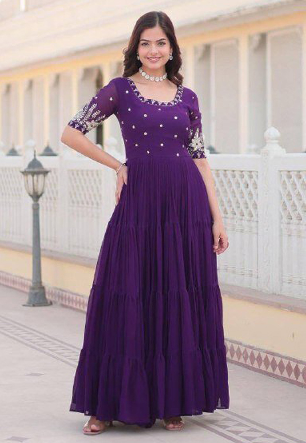 Purple Faux Georgette Gown 325103