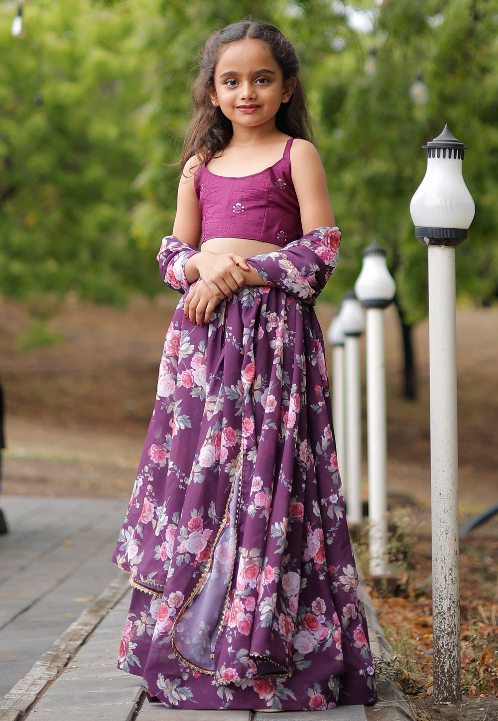 Purple Faux Georgette Kids Lehenga Choli 283497