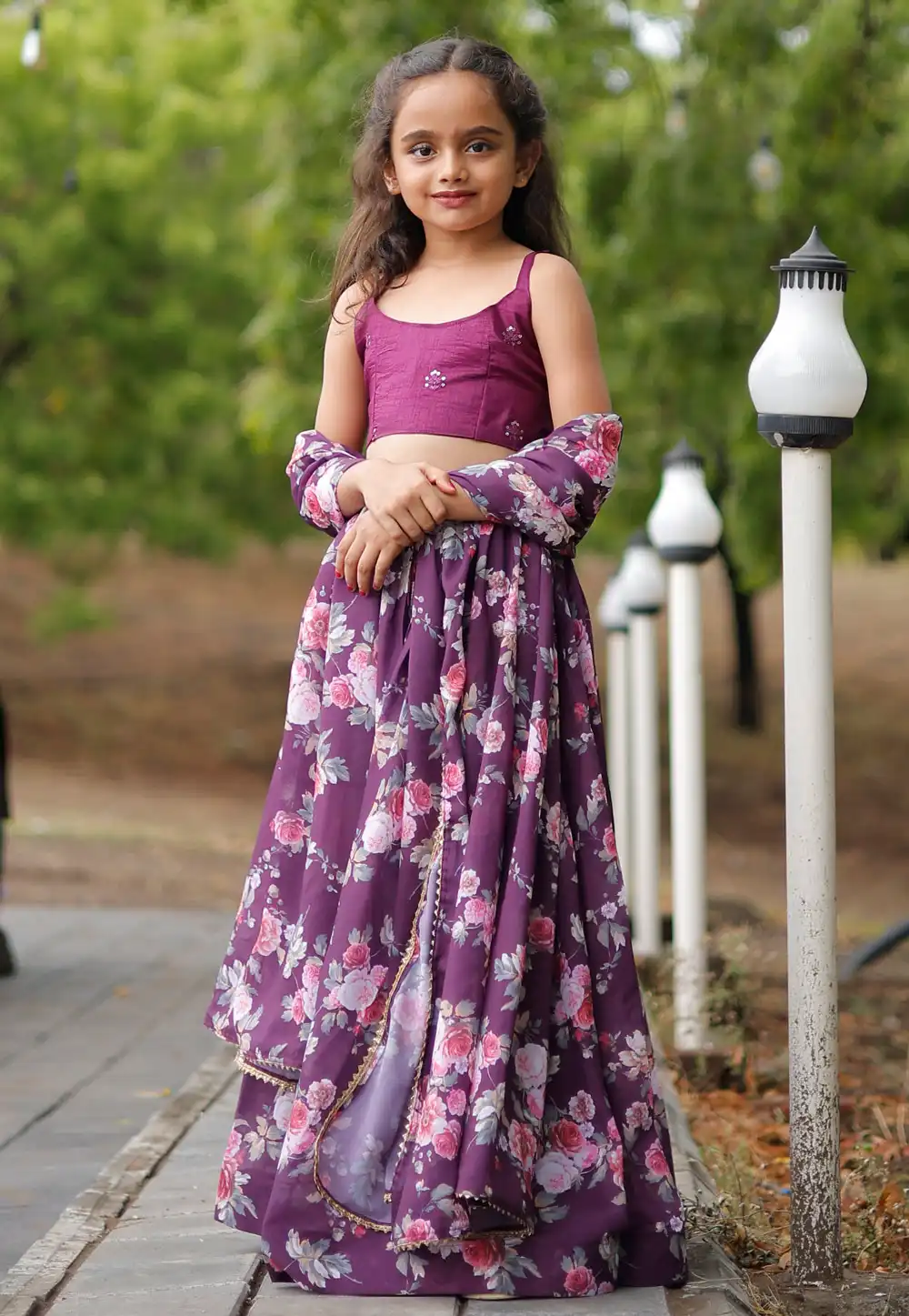 Purple Faux Georgette Kids Lehenga Choli 283497