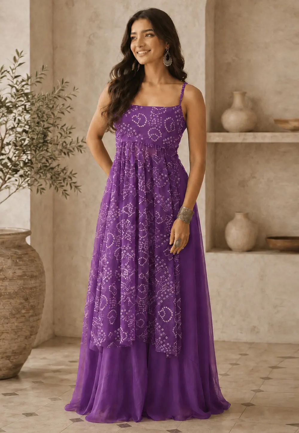 Purple Faux Georgette Kurta Set With Palazzo 331819
