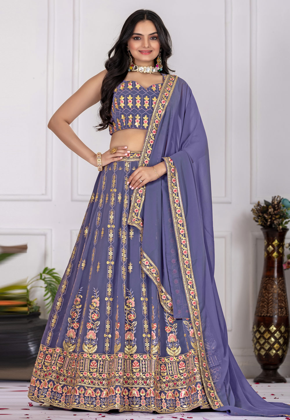 Purple Faux Georgette Lehenga Choli 322616