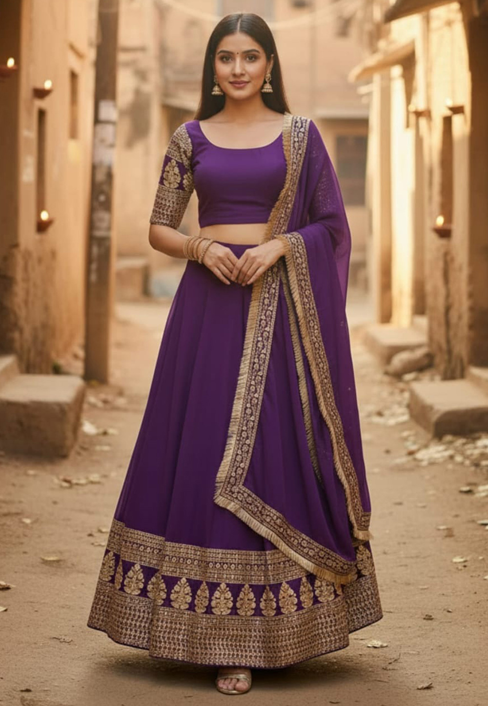 Purple Faux Georgette Lehenga Choli 328220