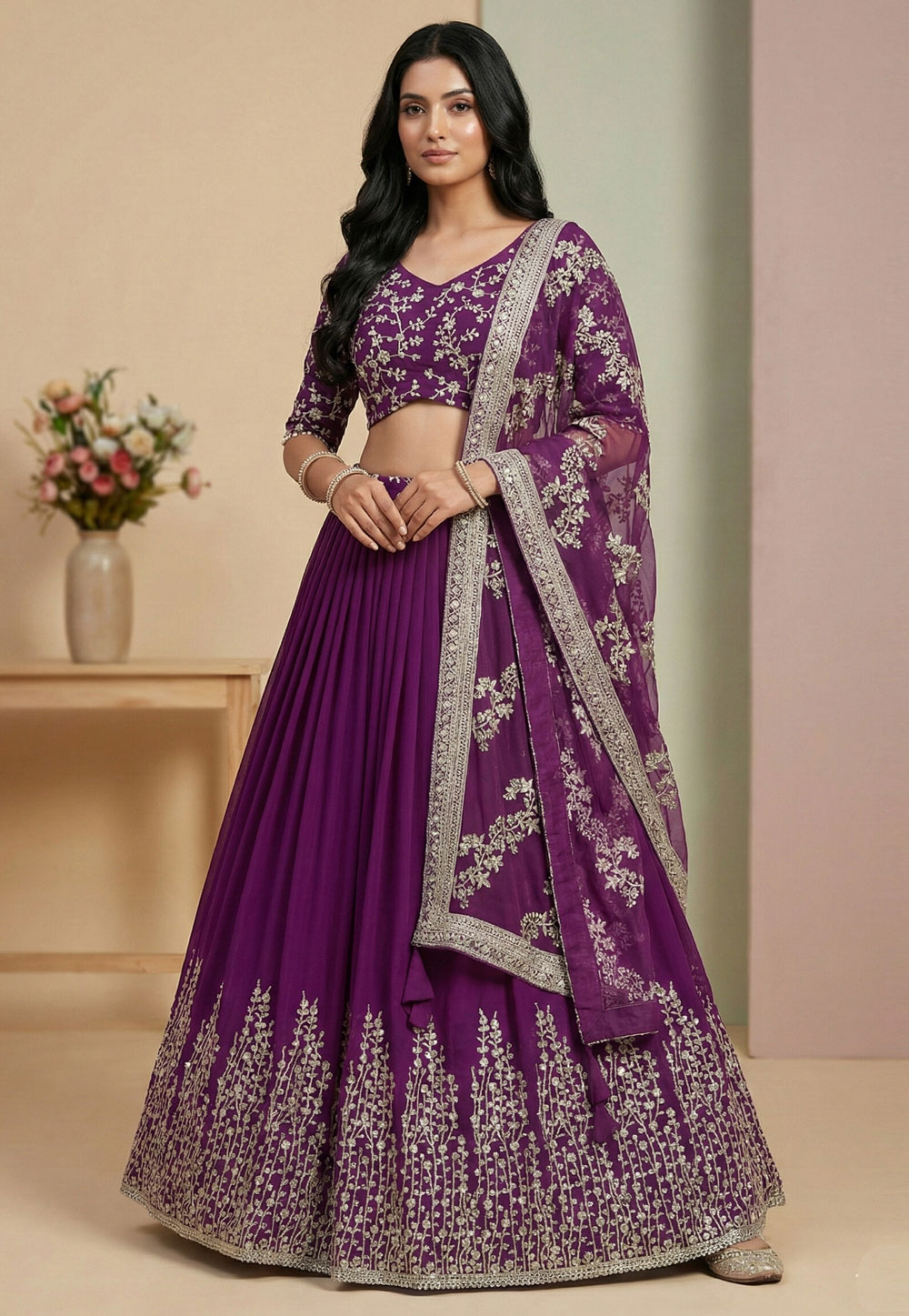 Purple Faux Georgette Lehenga Choli 324164