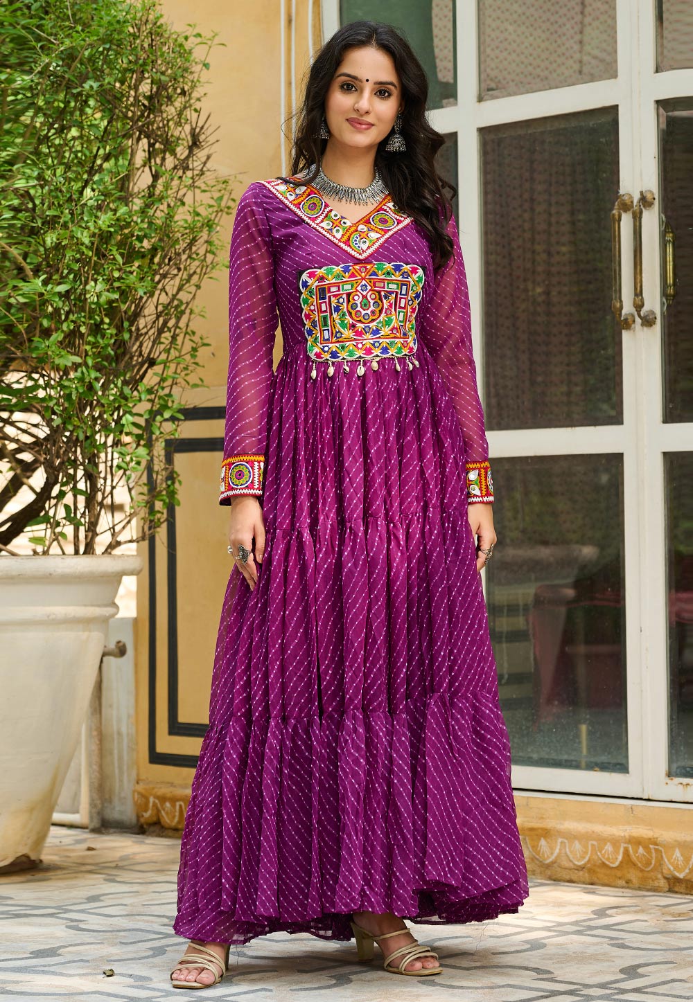Purple Faux Georgette Navratri Wear Gown 313151