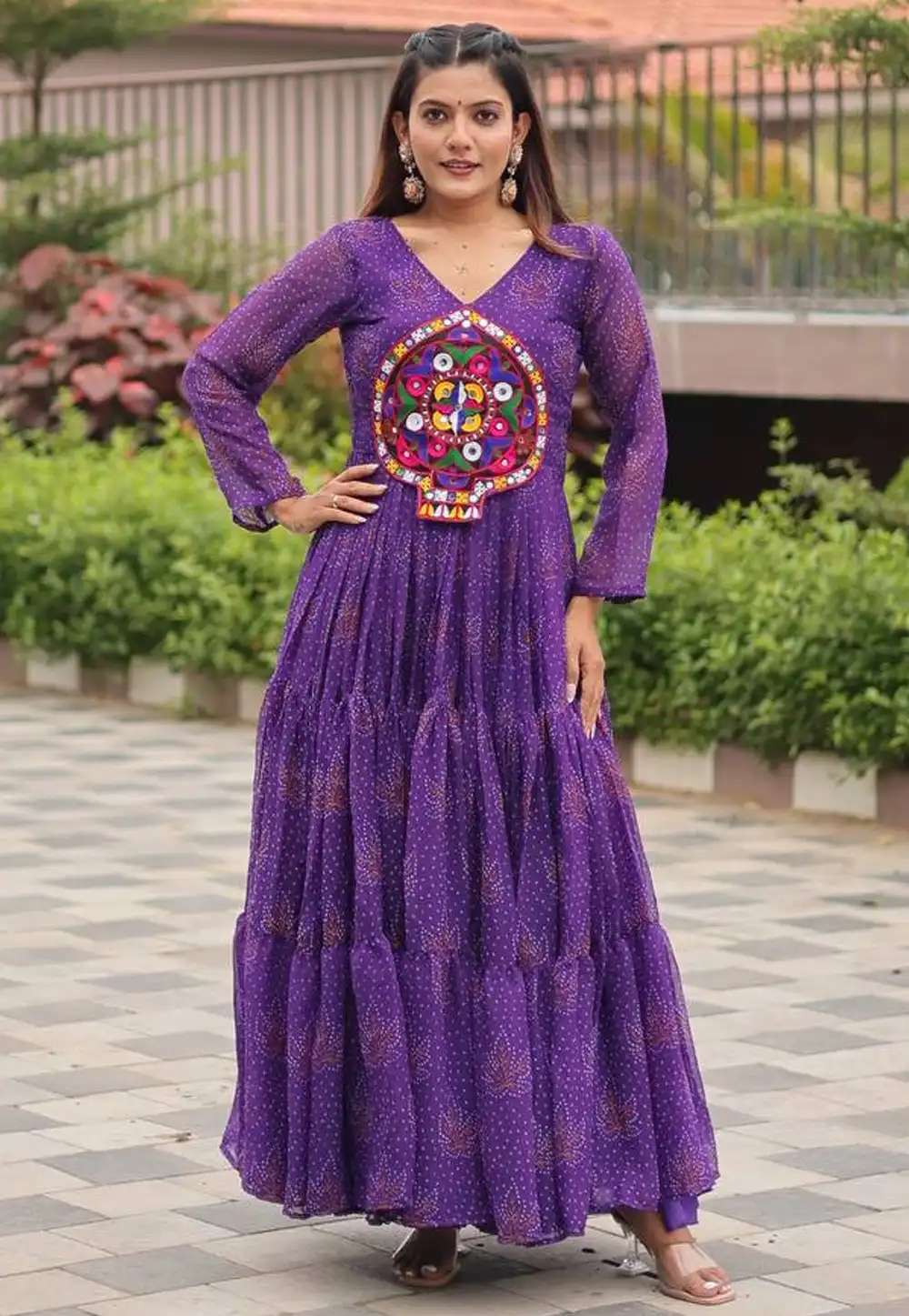 Purple Faux Georgette Navratri Wear Gown 314693