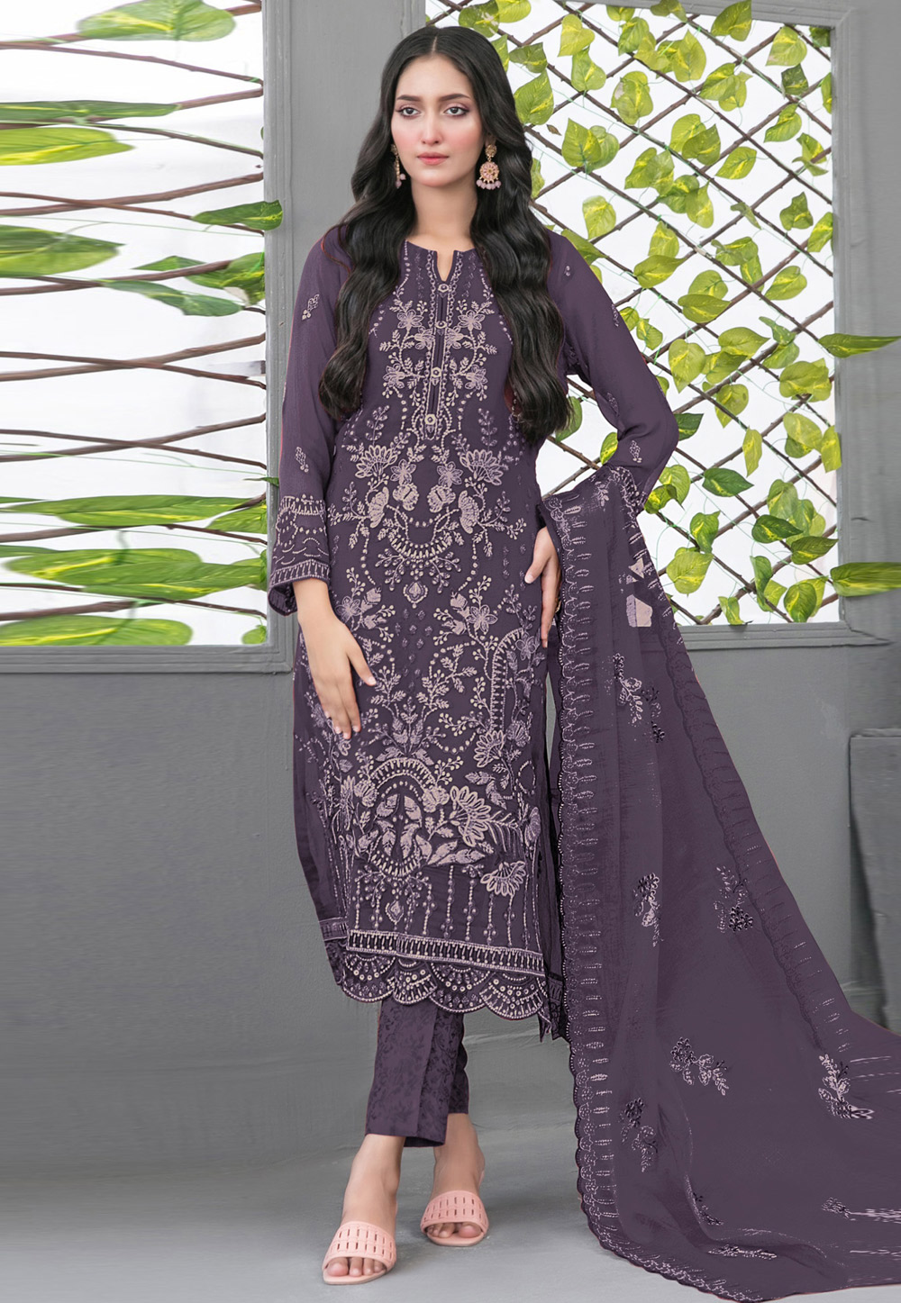 Purple Faux Georgette Pakistani Suit 320948