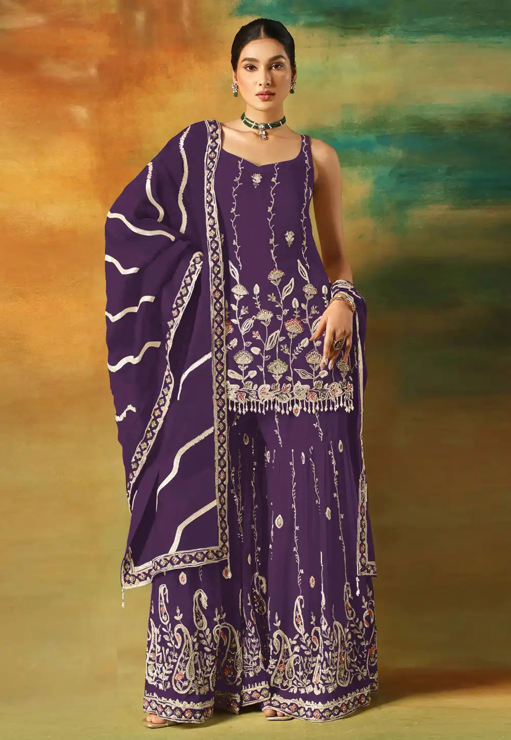 Purple Faux Georgette Sharara Suit 315460