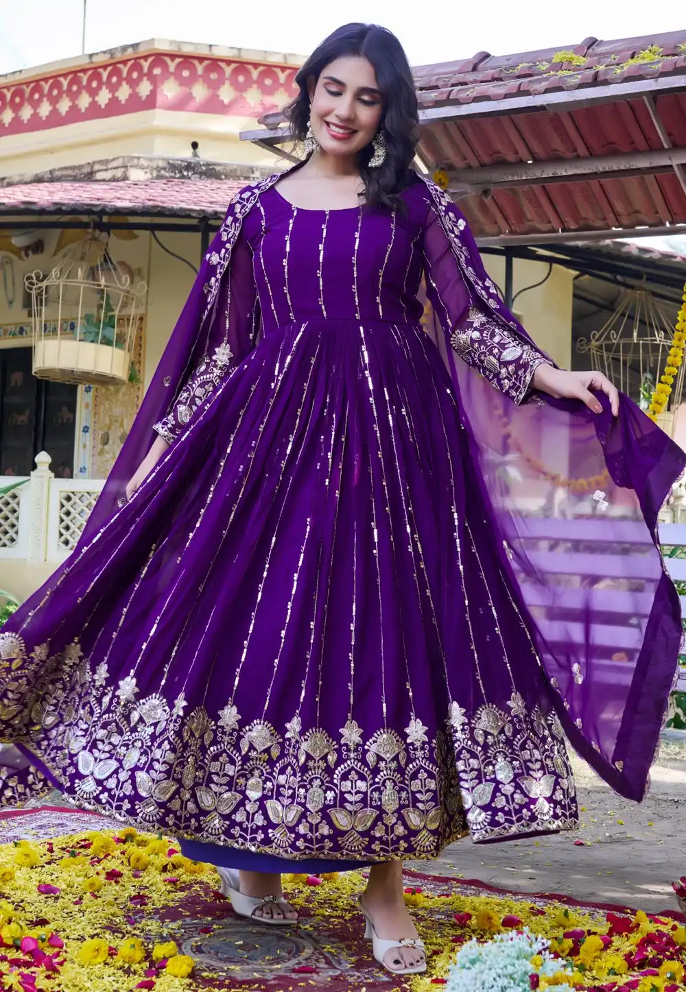 Purple Faux Georgette Readymade Anarkali Suit 325967