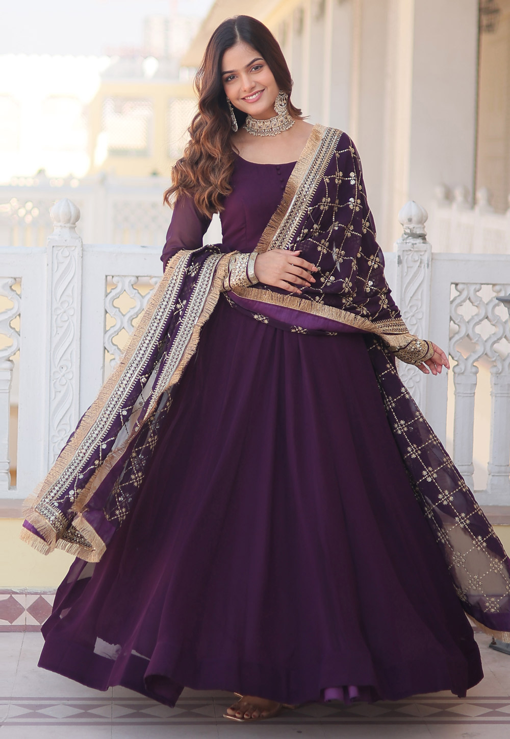 Purple Faux Georgette Readymade Anarkali Suit 279669
