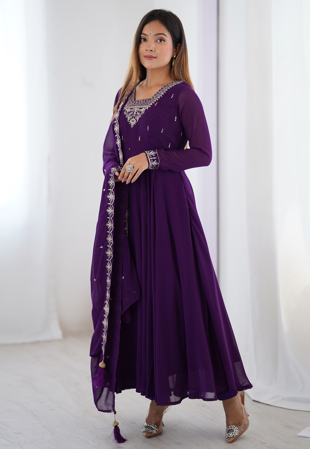 Purple Faux Georgette Readymade Anarkali Suit 310777