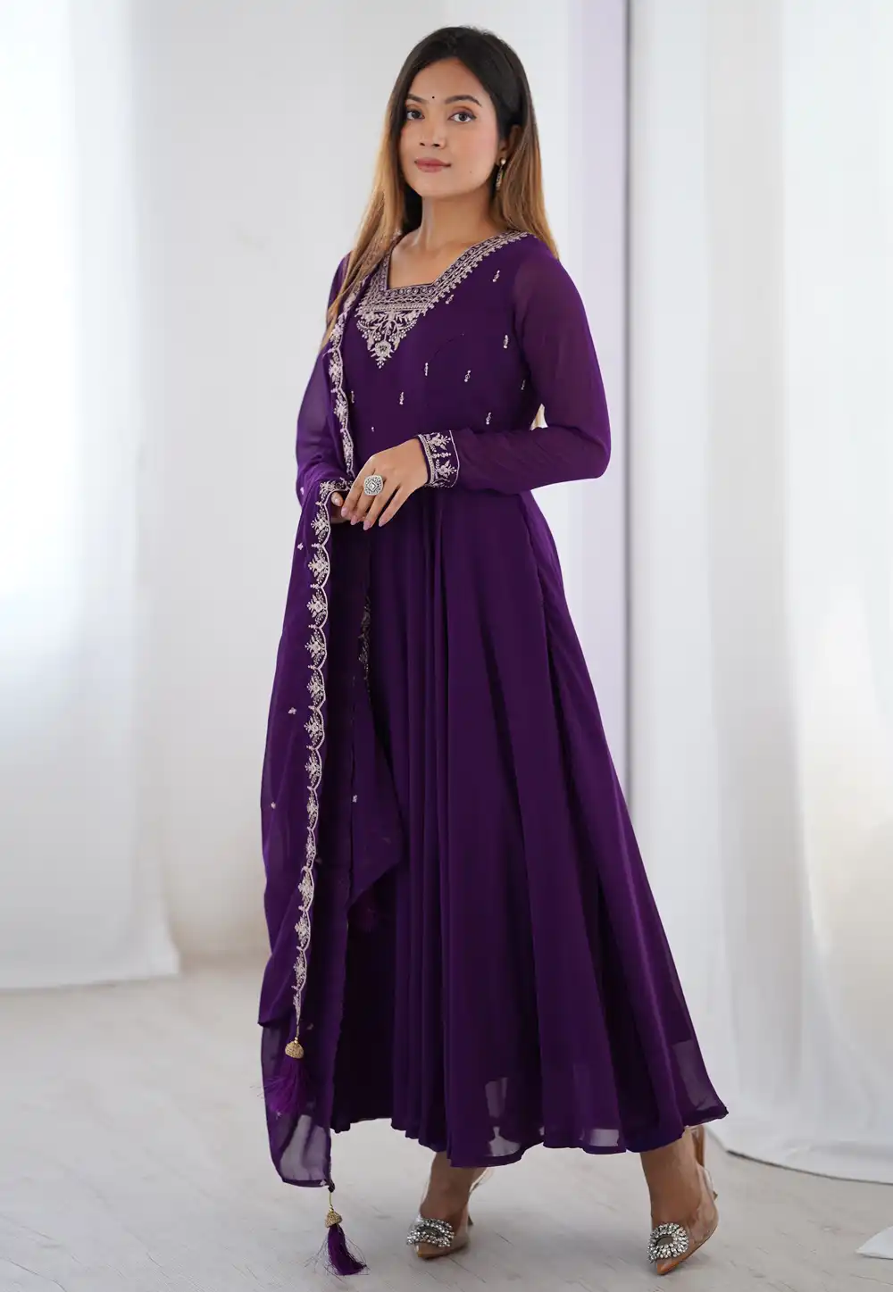 Purple Faux Georgette Readymade Anarkali Suit 310777