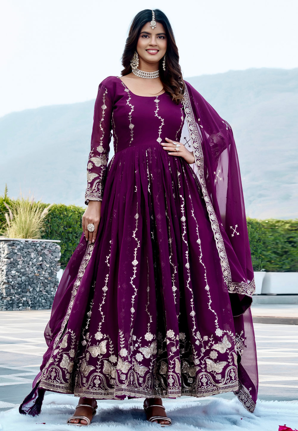 Purple Faux Georgette Readymade Anarkali Suit 325498
