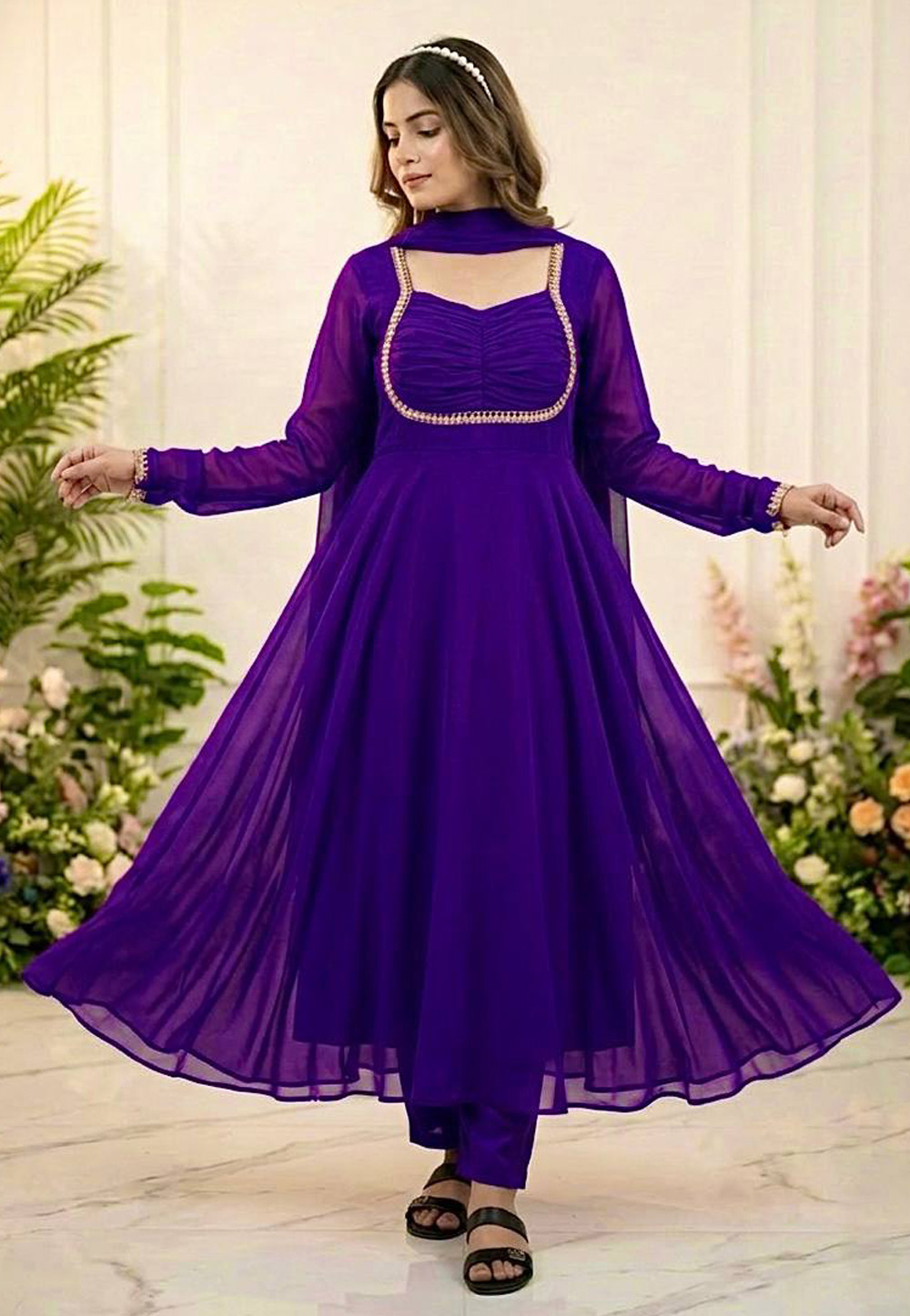 Purple Faux Georgette Readymade Anarkali Suit 326176