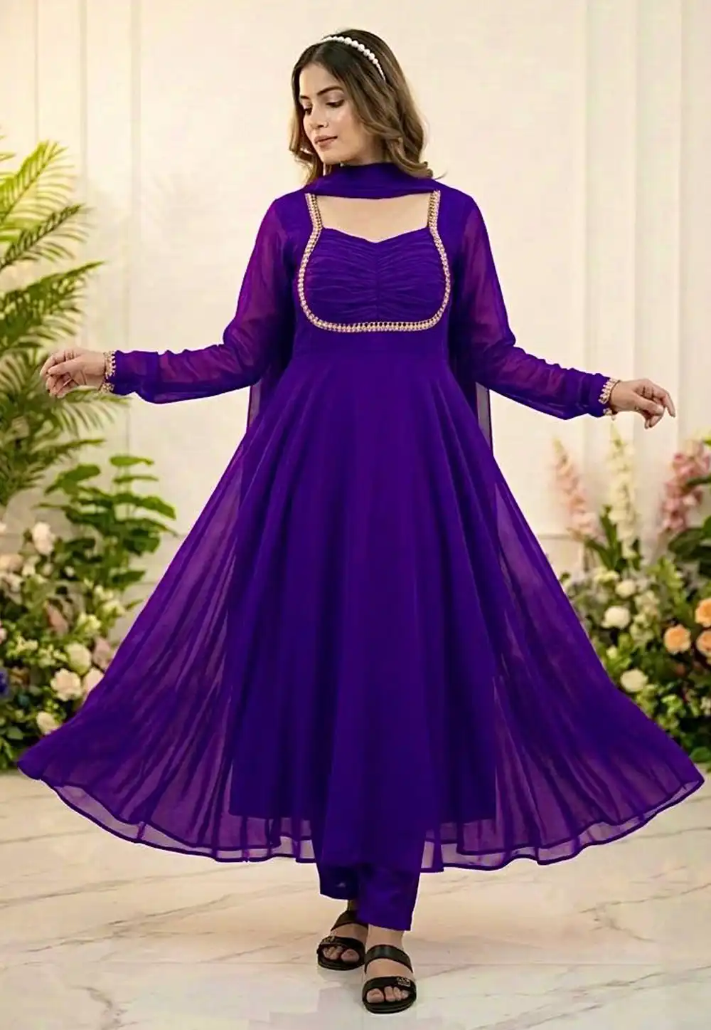 Purple Faux Georgette Readymade Anarkali Suit 326176