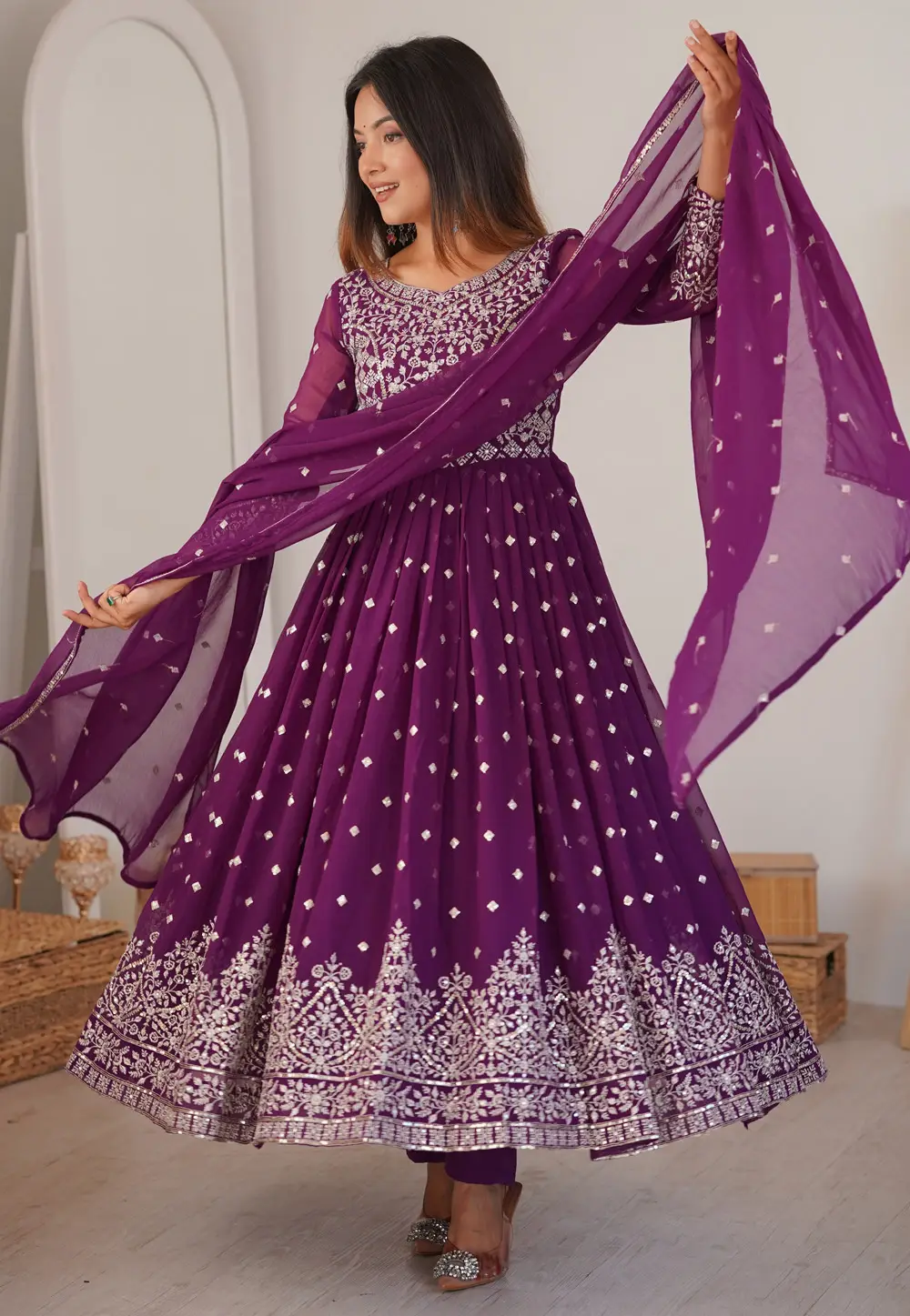 Purple Faux Georgette Readymade Anarkali Suit 333730
