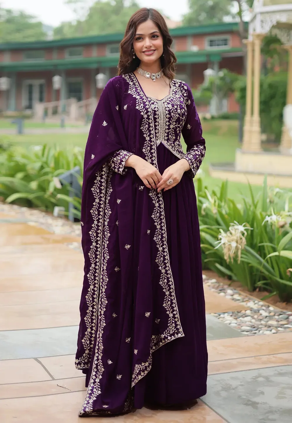 Purple Faux Georgette Readymade Anarkali Suit 299162