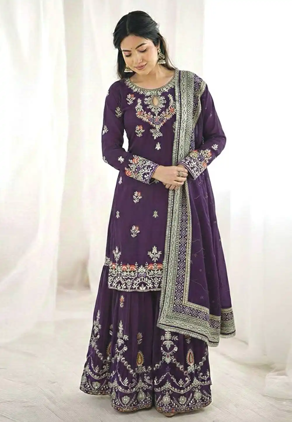 Purple Faux Georgette Readymade Gharara Suit 324432