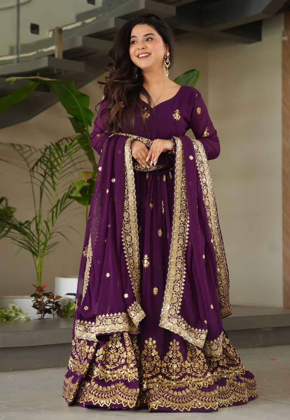 Purple Faux Georgette Readymade Long Anarkali Suit 319270