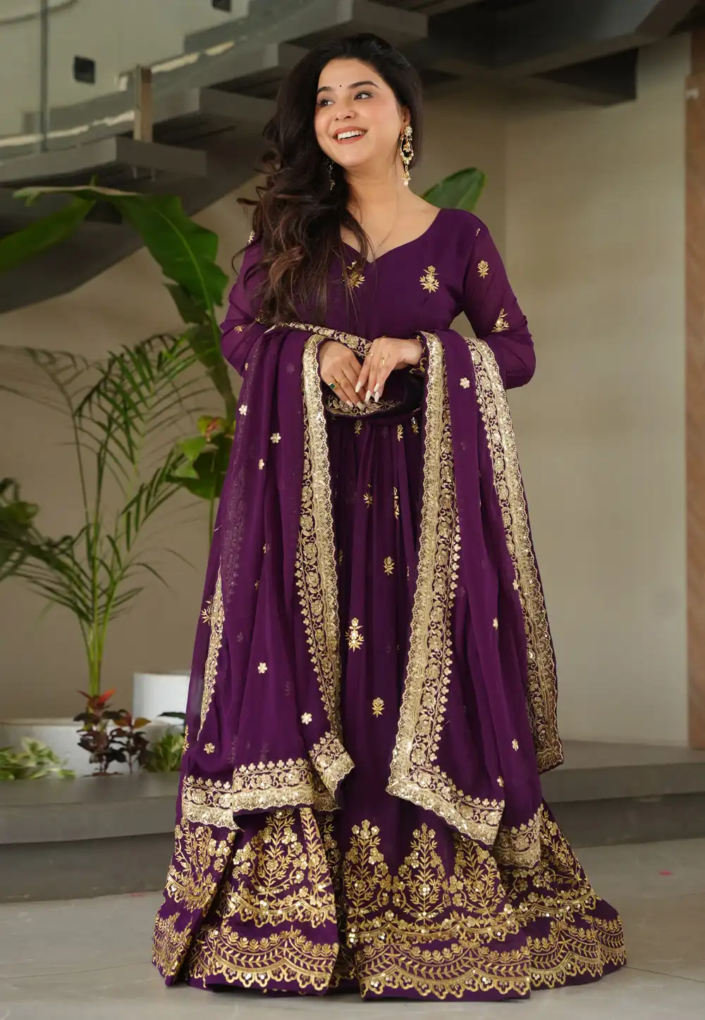 Purple Faux Georgette Readymade Long Anarkali Suit 319270
