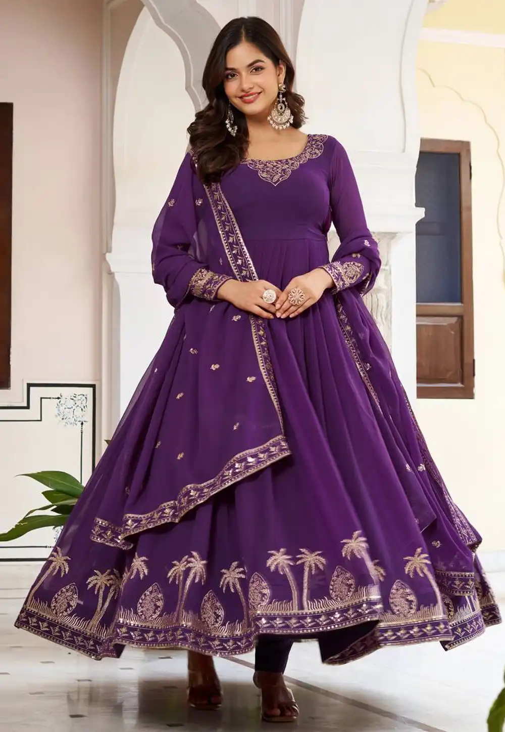 Purple Faux Georgette Readymade Long Anarkali Suit 328240