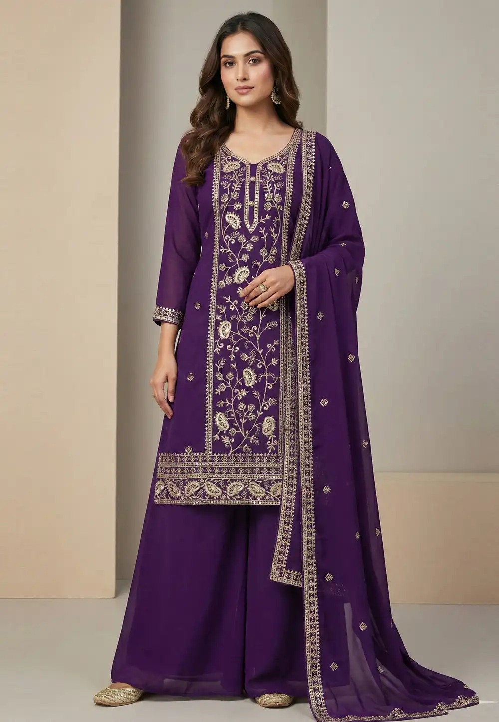 Purple Faux Georgette Readymade Pakistani Suit 323829