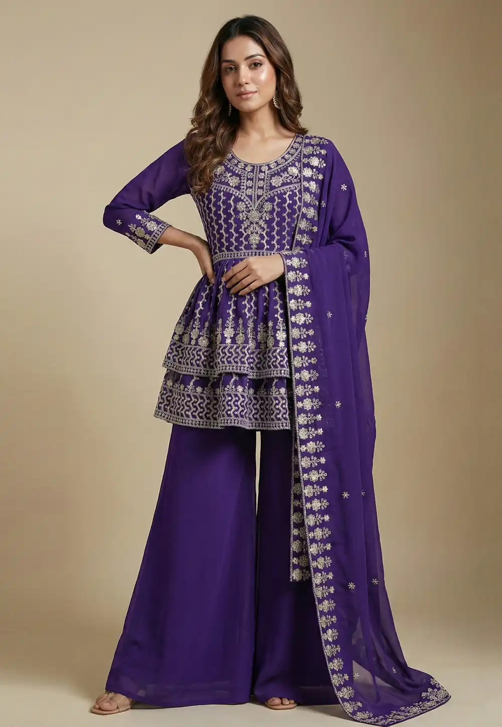 Purple Faux Georgette Readymade Pakistani Suit 323838