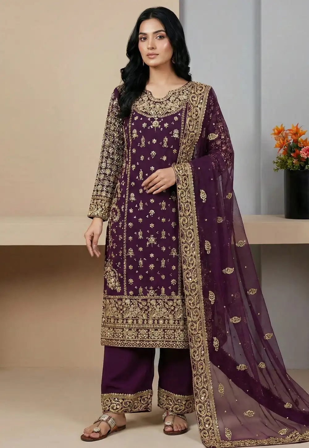 Purple Faux Georgette Readymade Pakistani Suit 324776