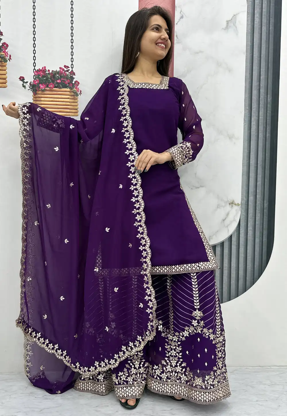 Purple Faux Georgette Readymade Pakistani Suit 328900