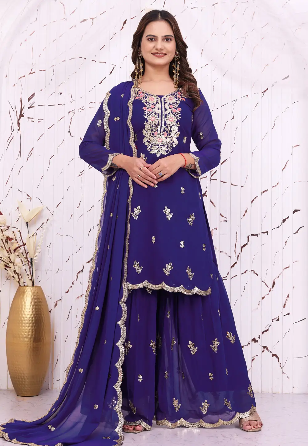 Purple Faux Georgette Readymade Sharara Suit 334878