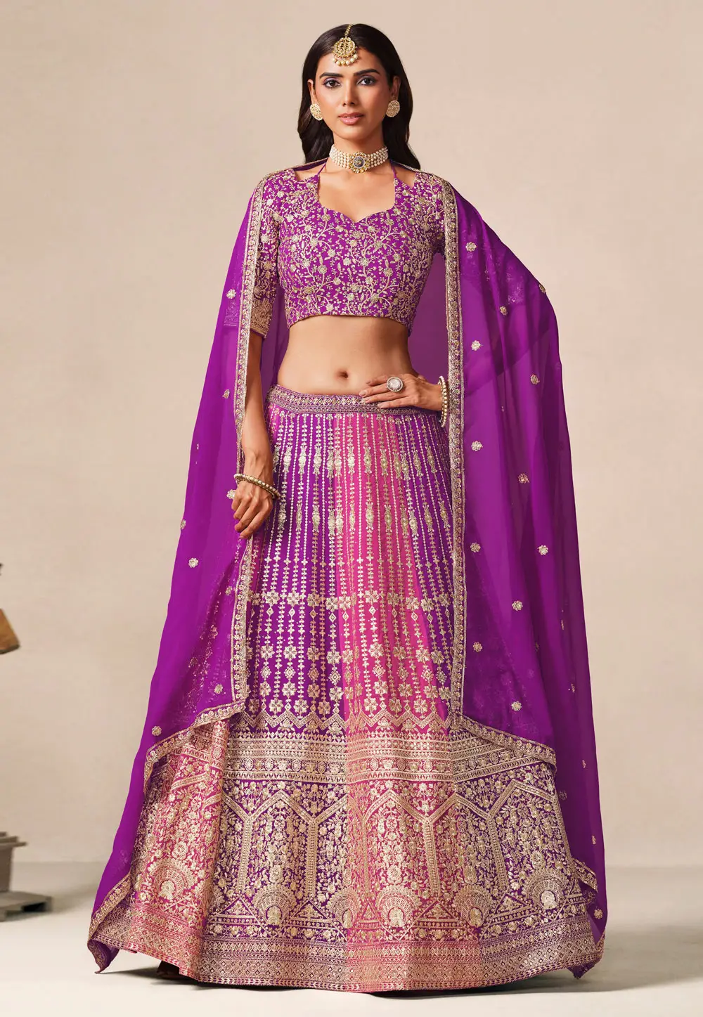 Purple Faux Georgette Wedding Lehenga Choli 336398