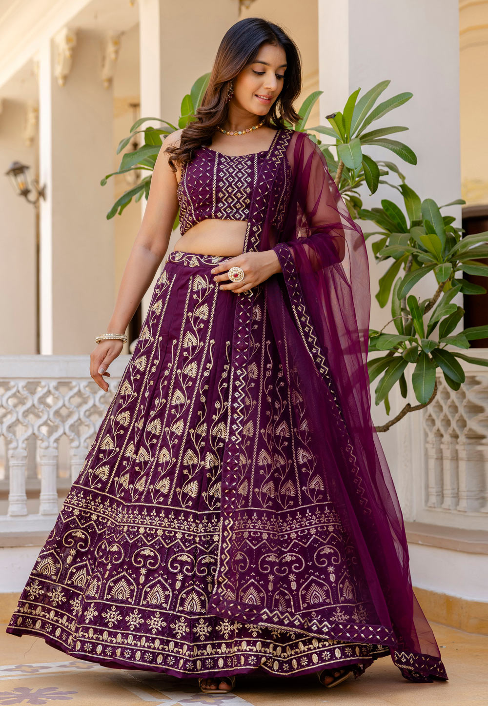 Purple Georgette A Line Lehenga Choli 311411