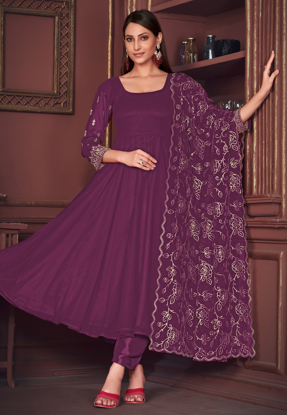 Purple Georgette Anarkali Salwar Kameez 283655