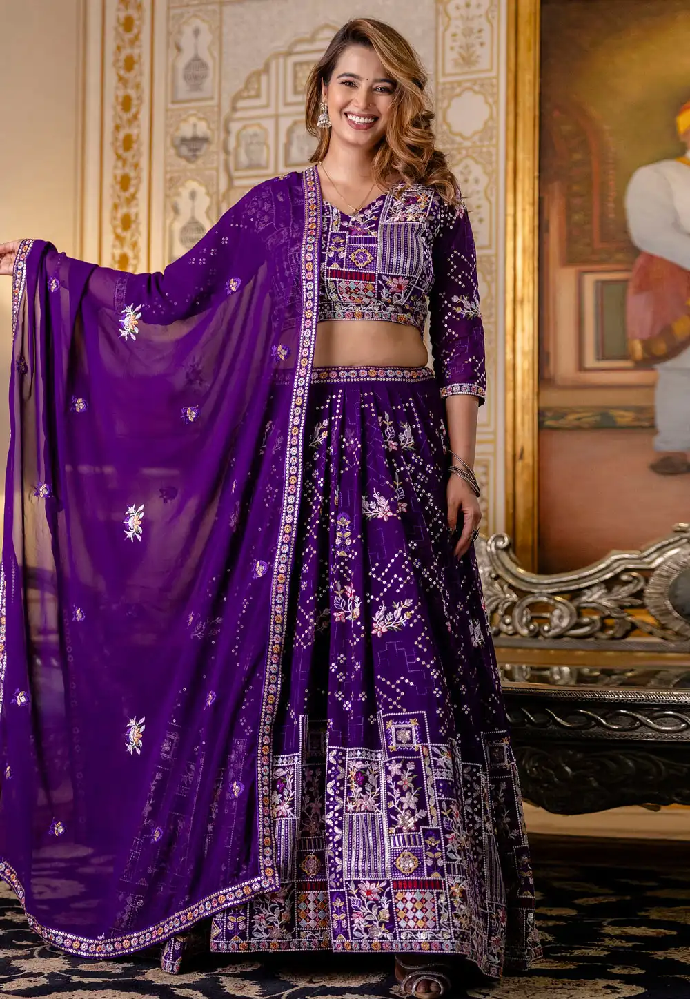 Purple Georgette Circular Lehenga Choli 310975