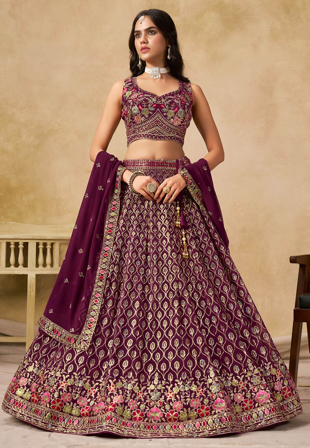 Purple Georgette Circular Lehenga Choli 320378
