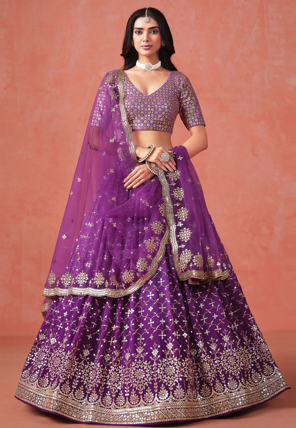 Purple Georgette Circular Lehenga Choli 311645