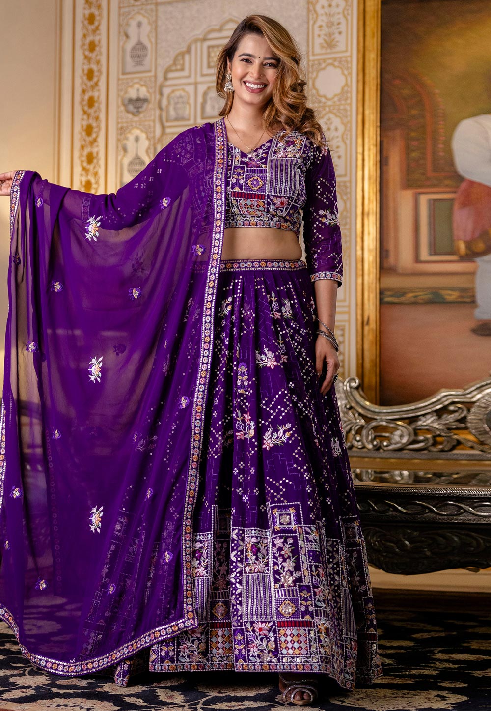 Purple Georgette Circular Lehenga Choli 328015