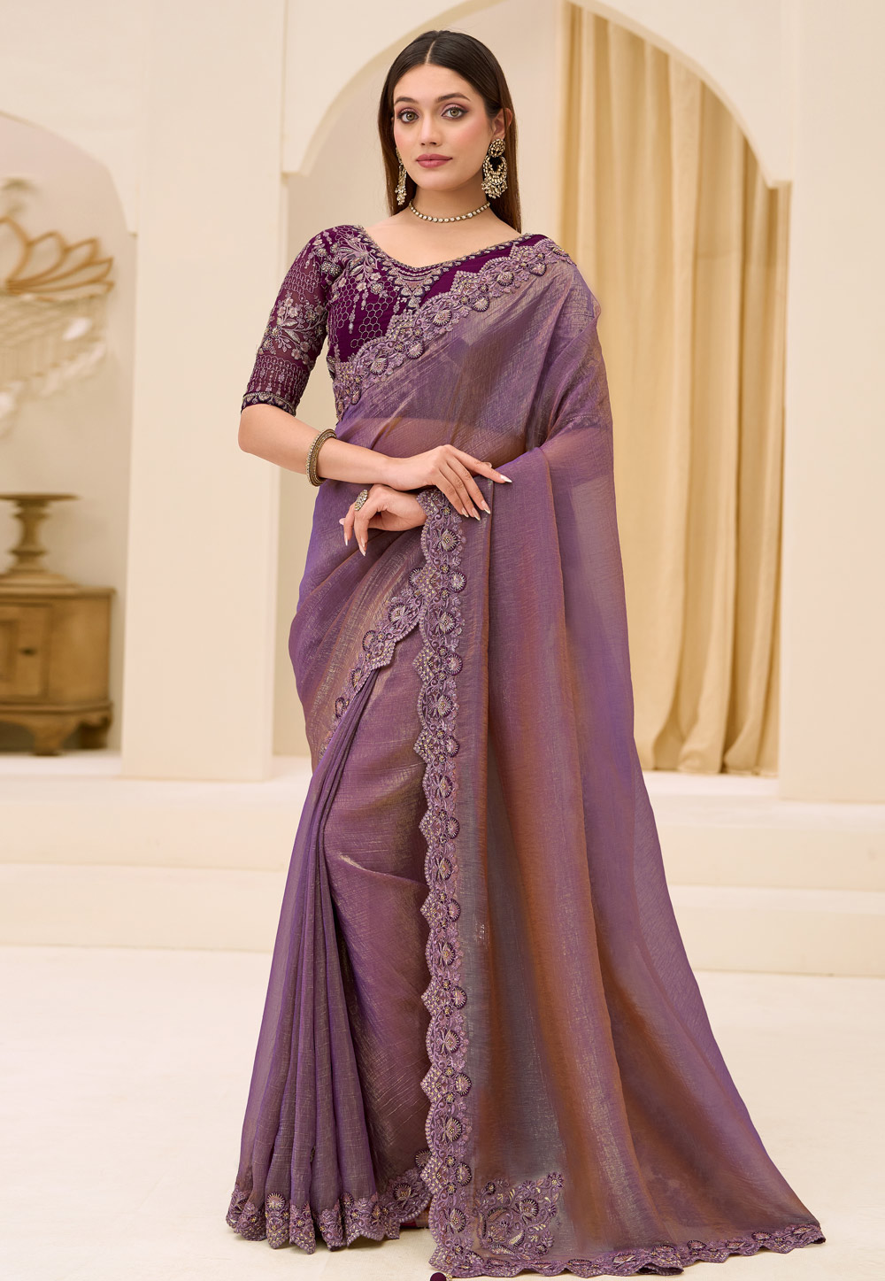 Purple Georgette Designer Saree 326397