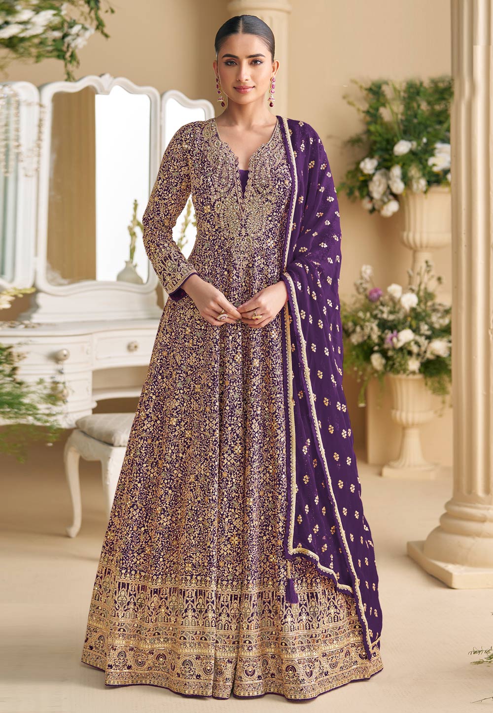 Purple Georgette Embroidered Anarkali Suit 322074