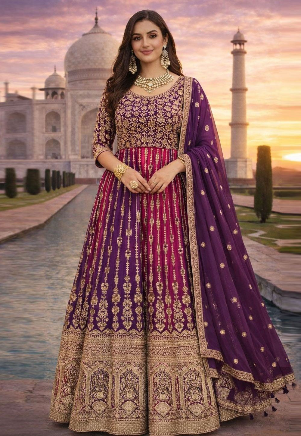 Purple Georgette Embroidered Anarkali Suit 322205