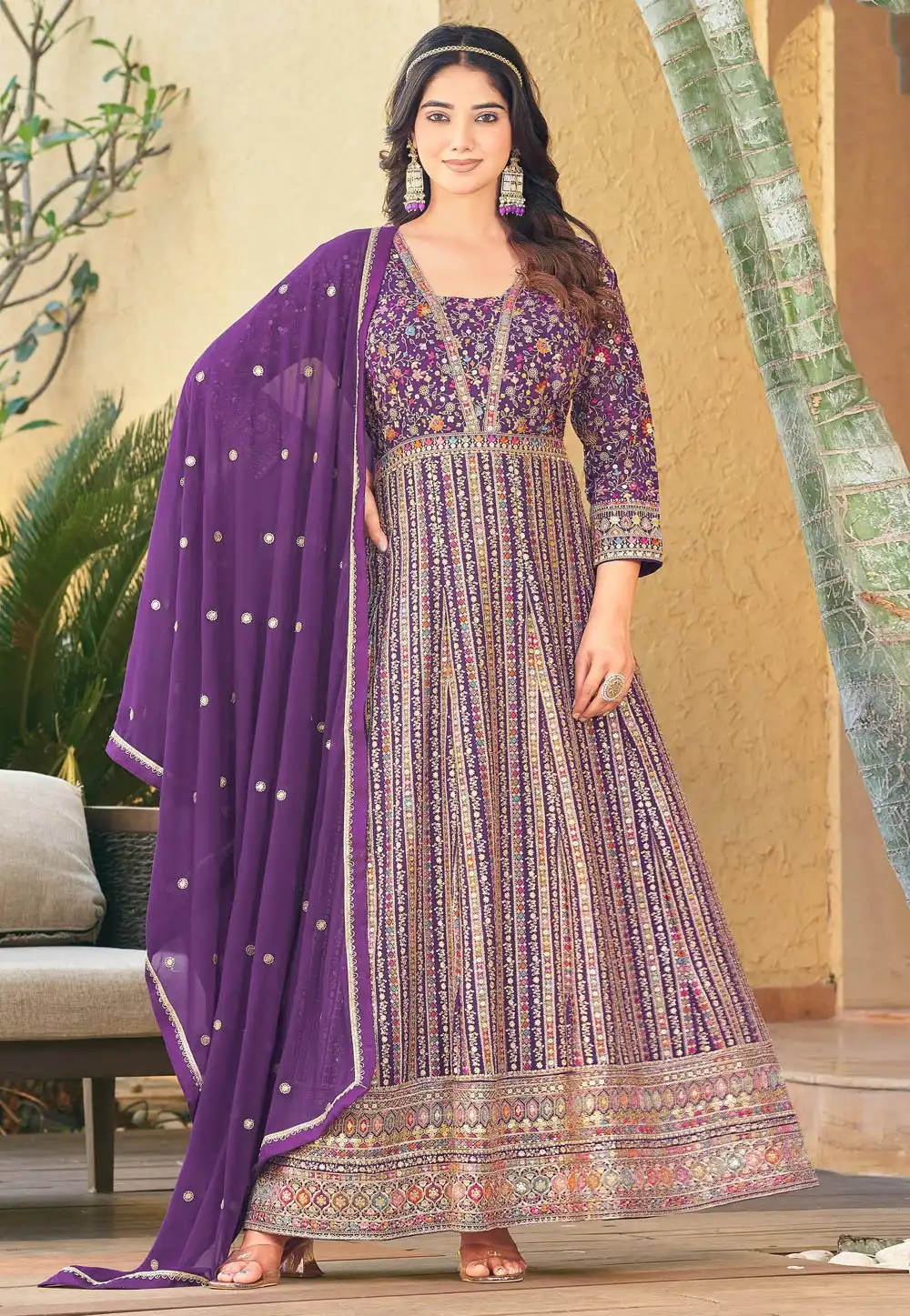 Purple Georgette Embroidered Long Anarkali Suit 315479