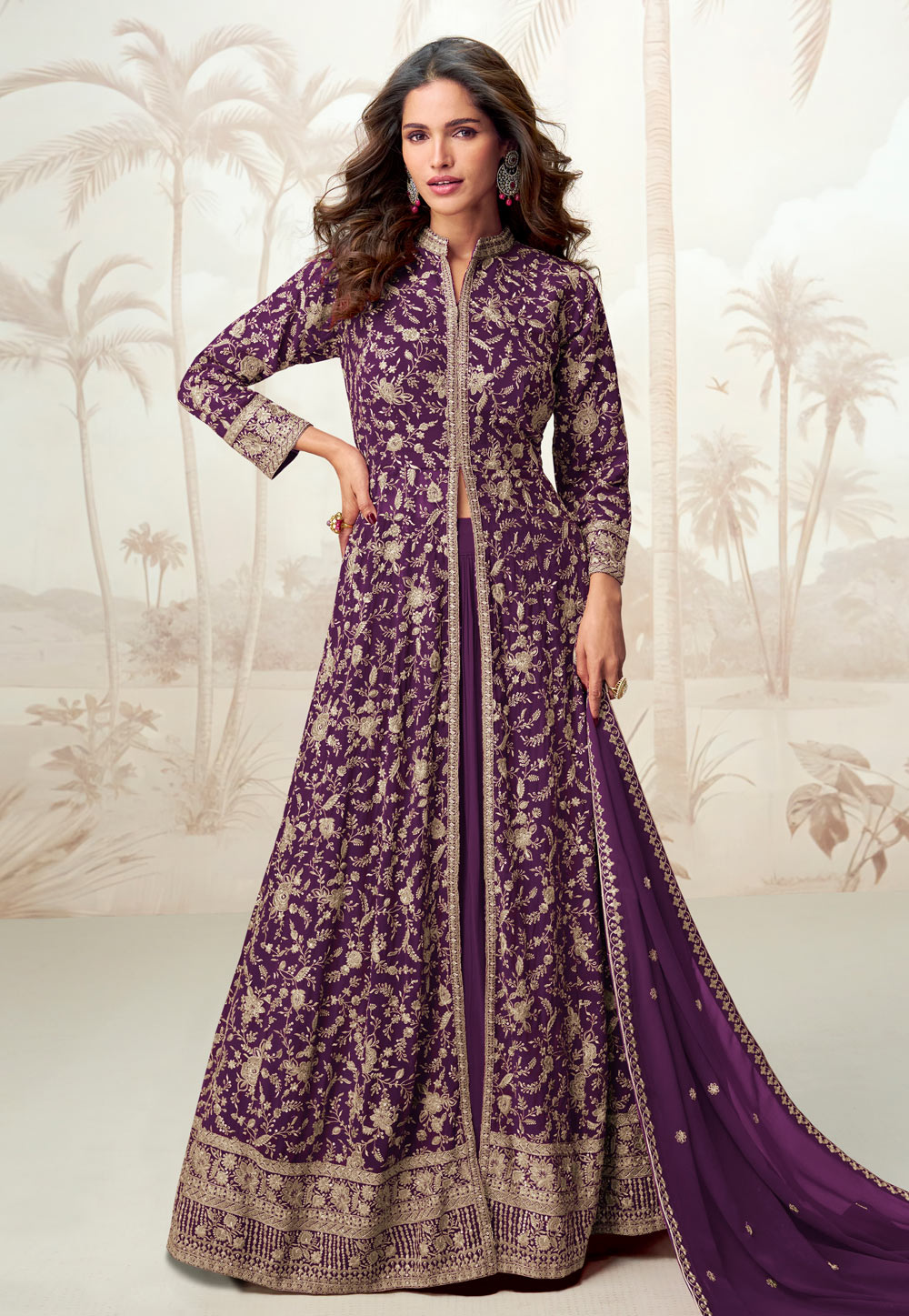 Purple Georgette Indo Western Lehenga Choli 311514