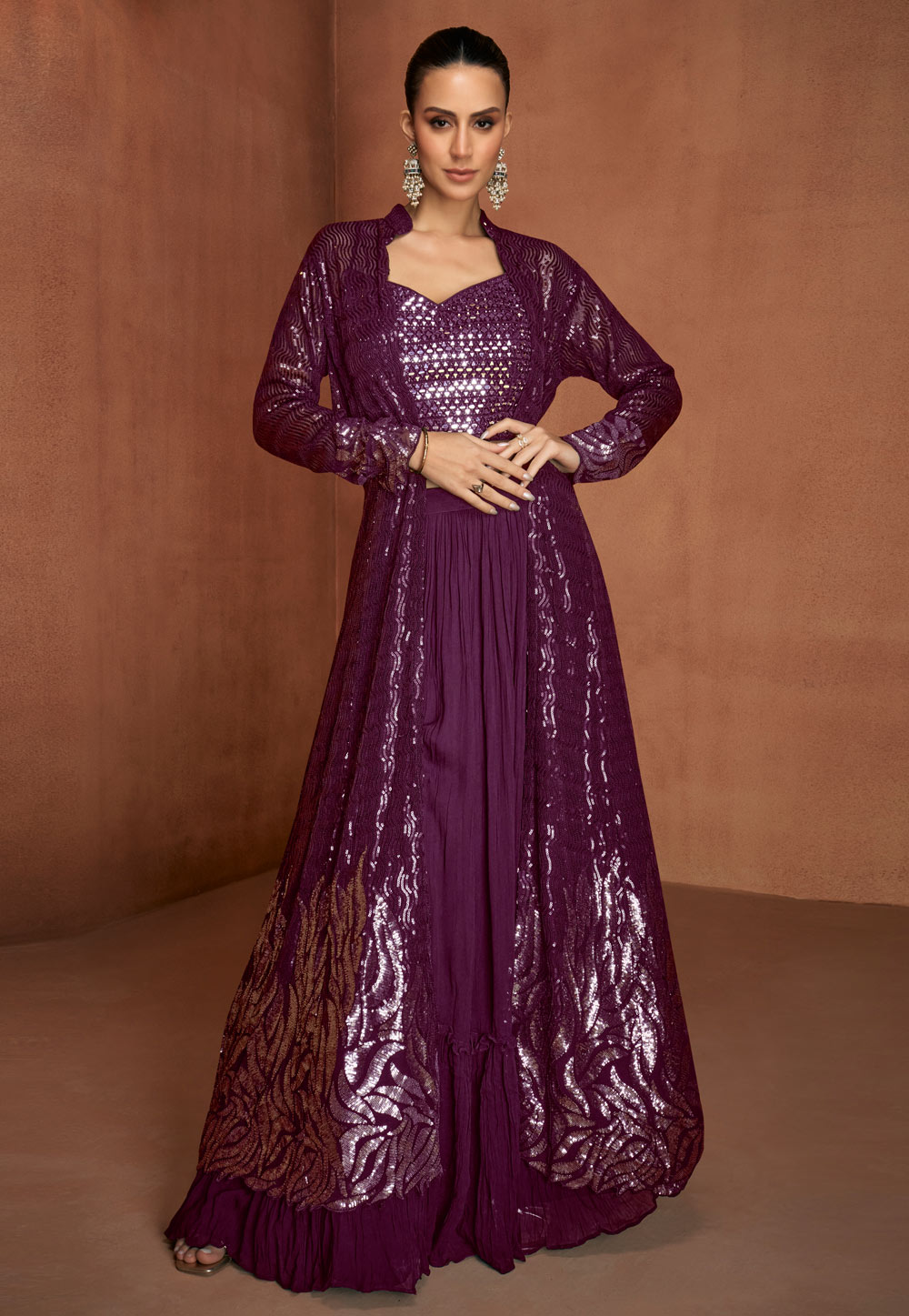 Purple Georgette Jacket Style Suit 325301