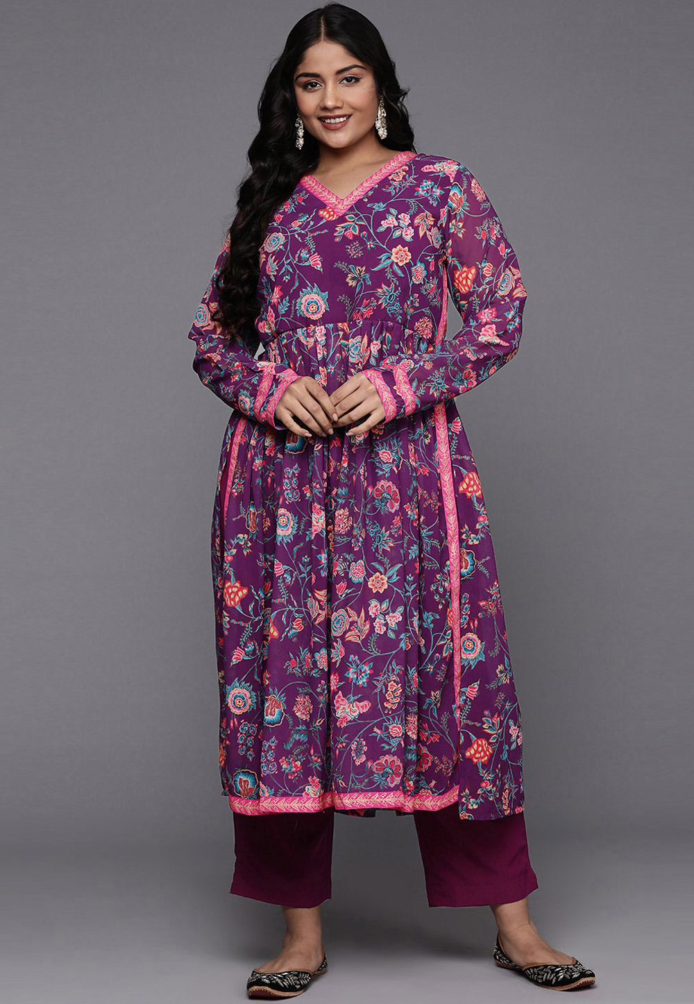 Purple Georgette Kurta Set With Pant 308905