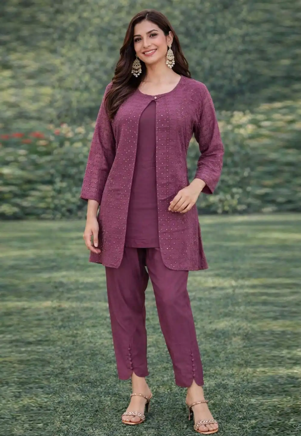Purple Georgette Kurta Set With Pant 326626