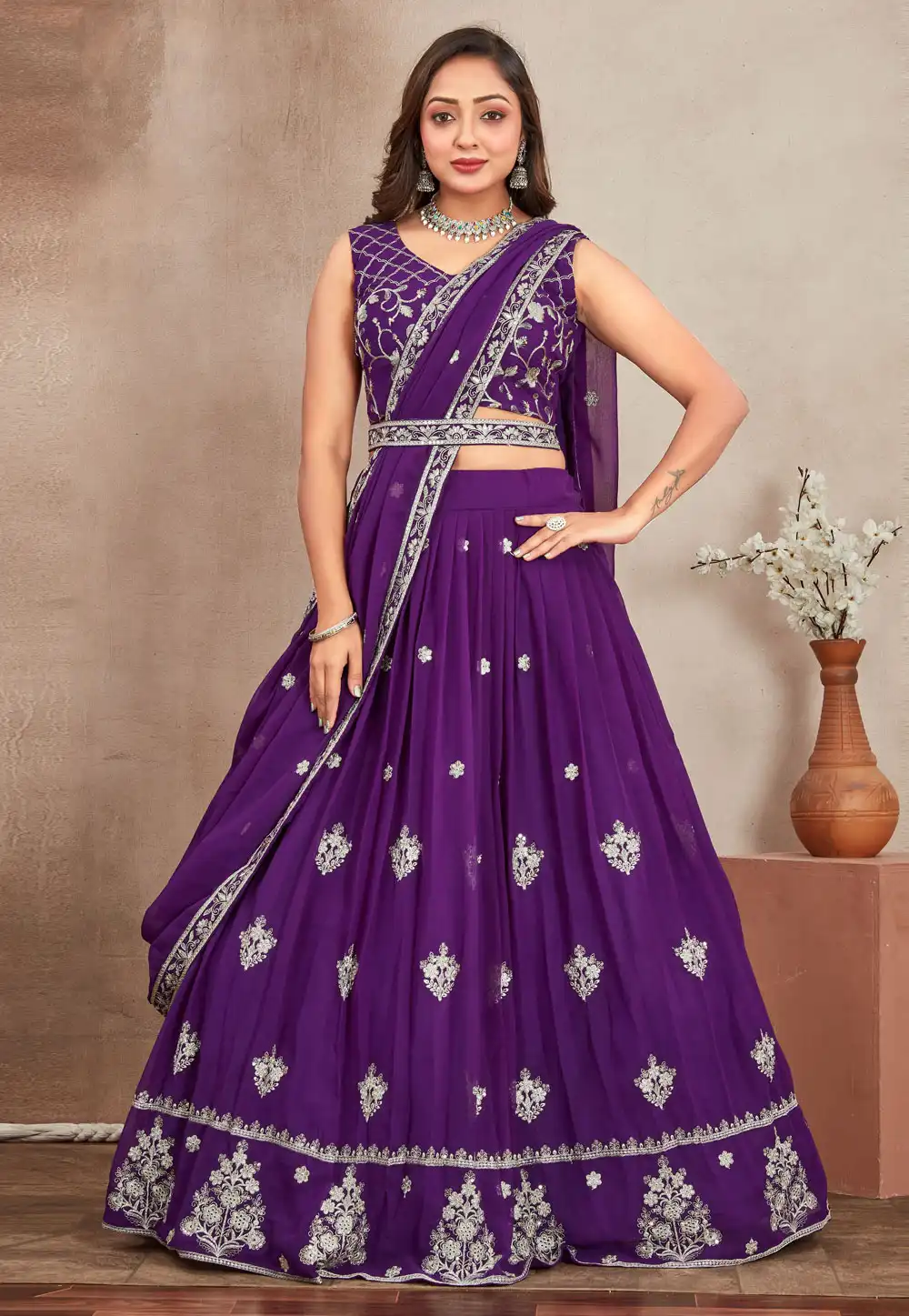 Purple Georgette Lehenga Choli 327717