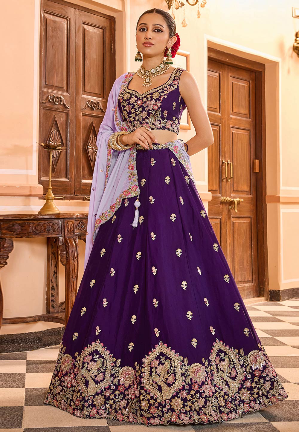Purple Georgette Lehenga Choli 319396