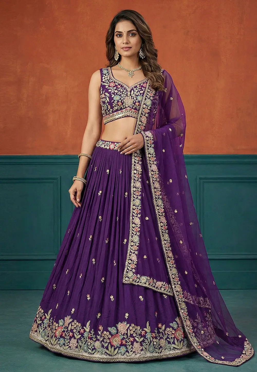 Purple Georgette Lehenga Choli 332948