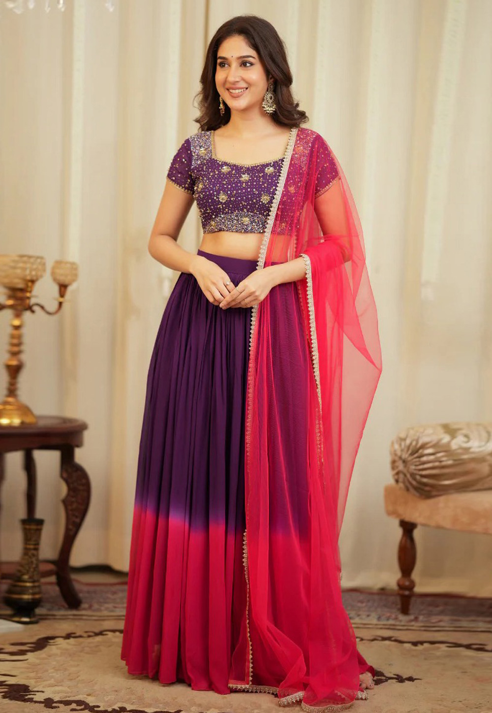 Purple Georgette Lehenga Choli 324218